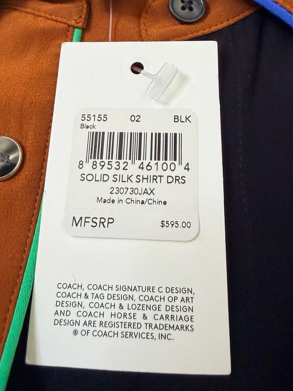 COACH New with Tags SOLID SILK BlACK SHIRT DRESS. Size 2. - Picture 15 of 15